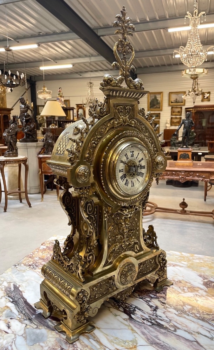 Renaissance-style Bronze Clock, Compagnie Des Bronzes De Bruxelles, Circa 1880-photo-2