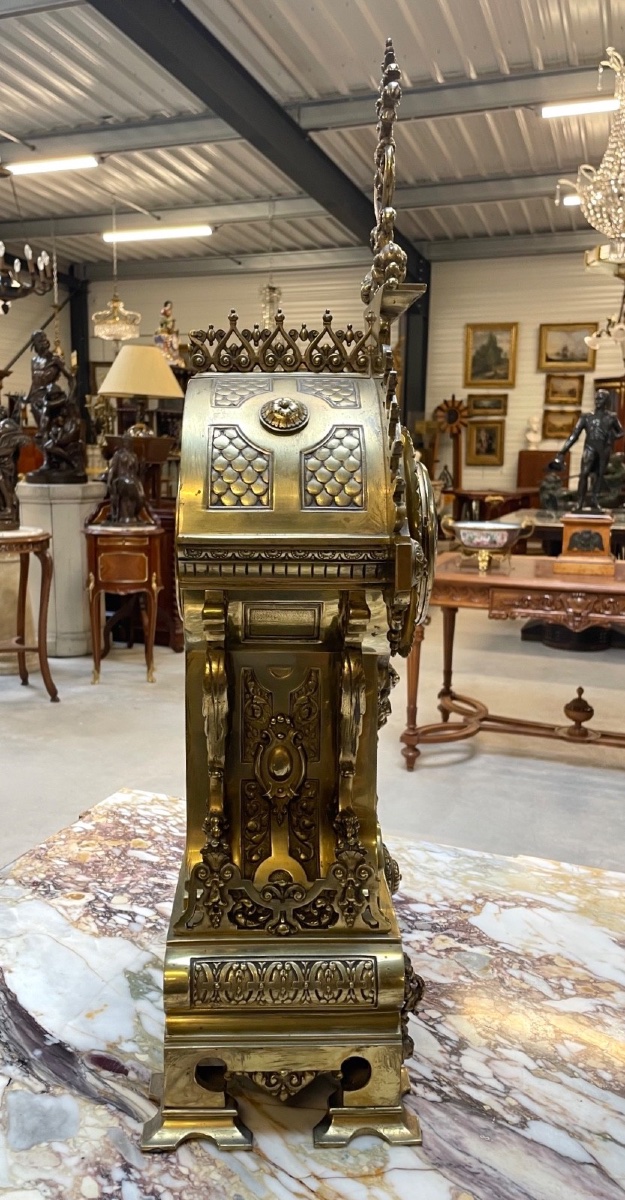 Renaissance-style Bronze Clock, Compagnie Des Bronzes De Bruxelles, Circa 1880-photo-3