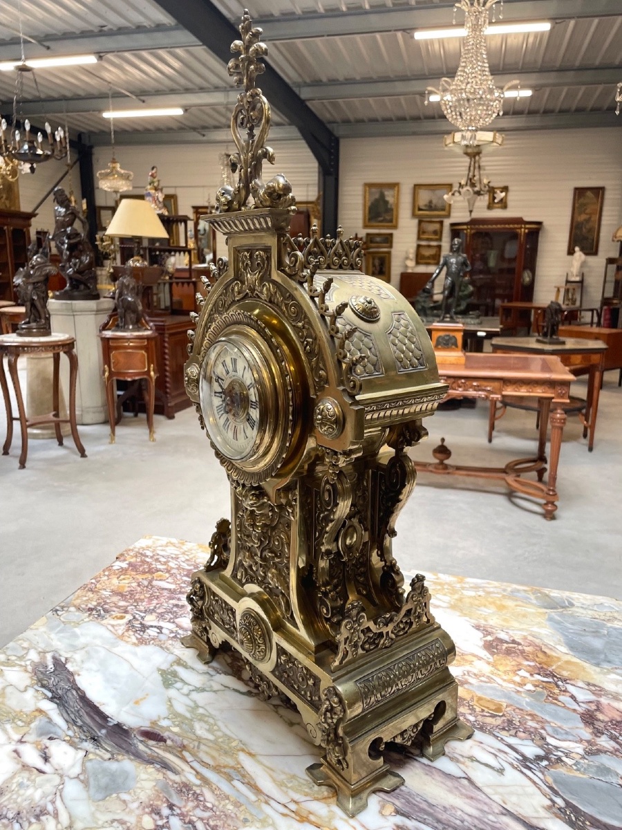 Renaissance-style Bronze Clock, Compagnie Des Bronzes De Bruxelles, Circa 1880-photo-5