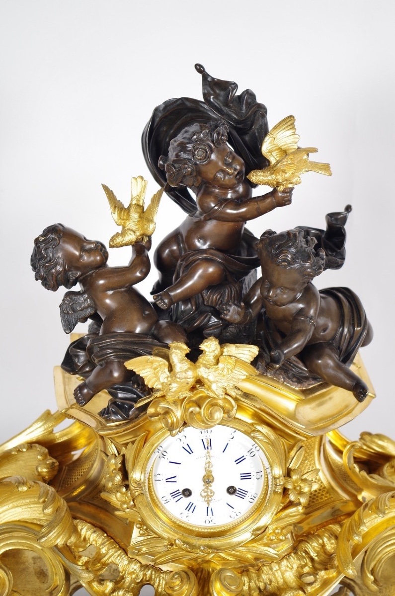 Louis XV-style Gilded Bronze Mantelpiece, Signed Victor Paillard -photo-3
