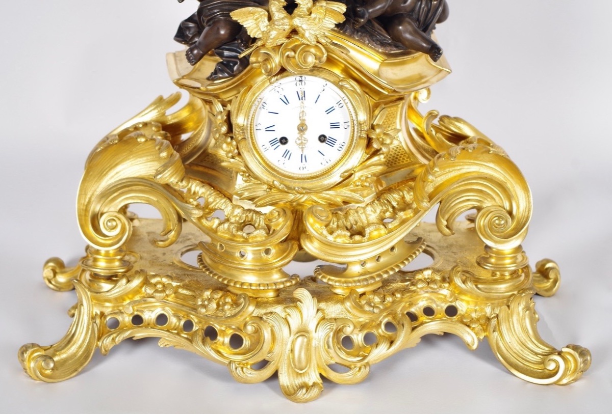 Louis XV-style Gilded Bronze Mantelpiece, Signed Victor Paillard -photo-4