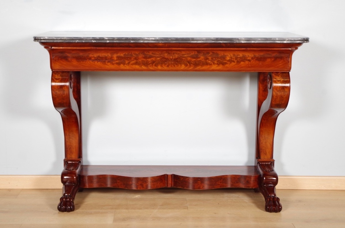 Restoration Console Table In Mahogany And Burl Mahogany Veneer, Circa 1815-photo-2