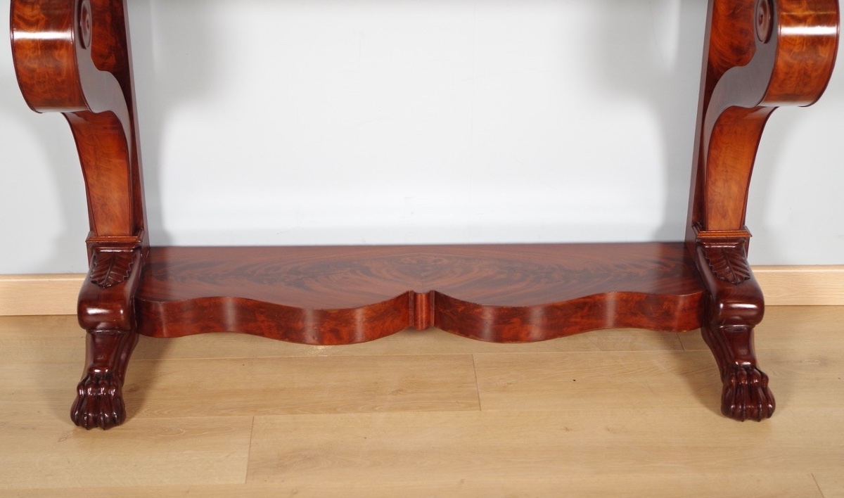 Restoration Console Table In Mahogany And Burl Mahogany Veneer, Circa 1815-photo-3