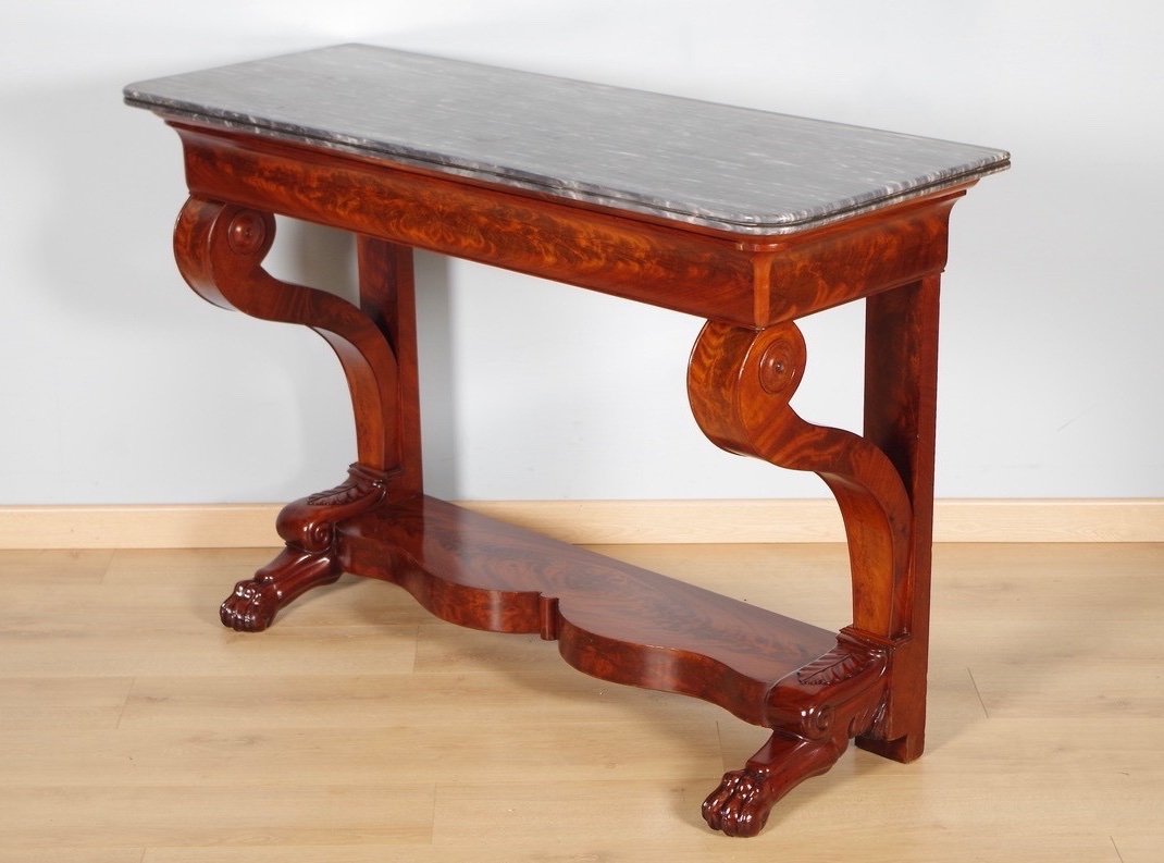 Restoration Console Table In Mahogany And Burl Mahogany Veneer, Circa 1815-photo-4