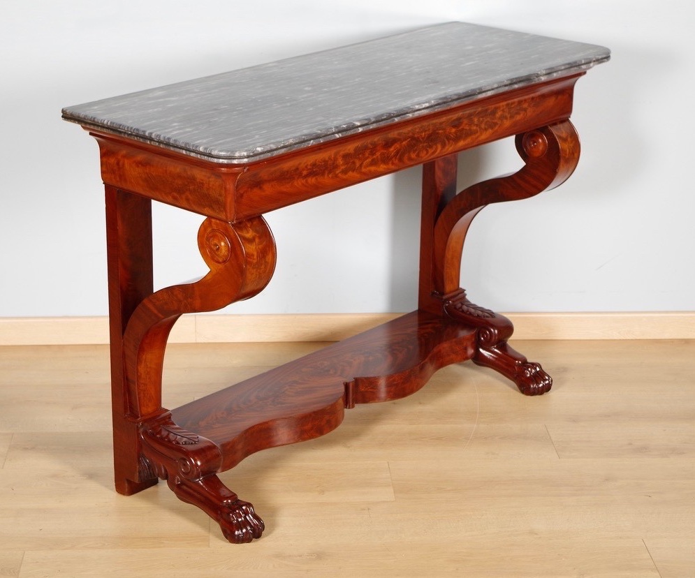 Restoration Console Table In Mahogany And Burl Mahogany Veneer, Circa 1815-photo-3