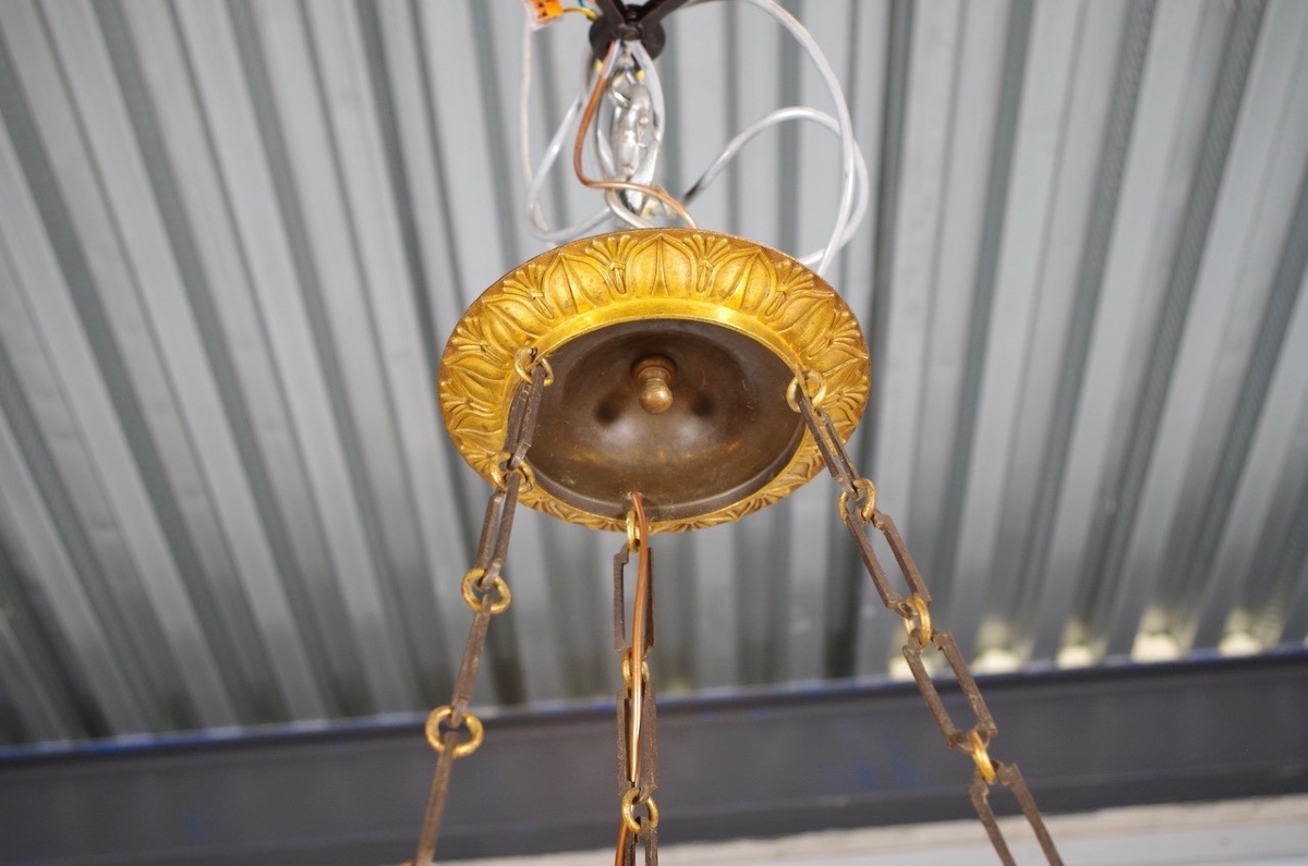 Lustre Restauration à neuf lumières en bronze patiné et doré, vers 1815-photo-2