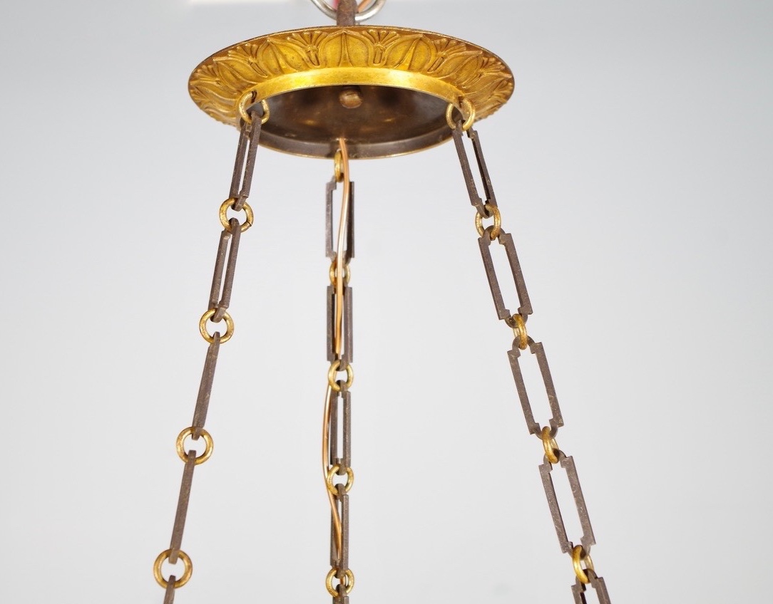 Lustre Restauration à neuf lumières en bronze patiné et doré, vers 1815-photo-3