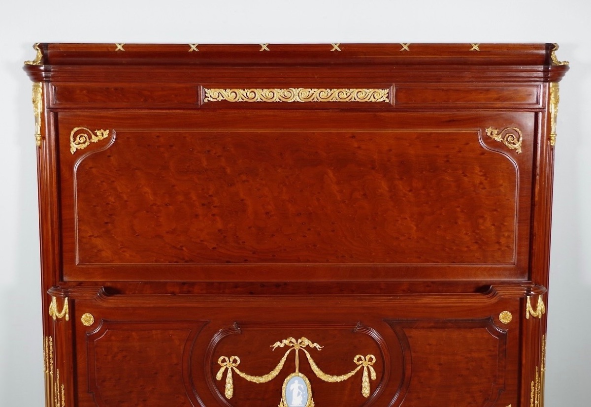 Louis XVI Bed In Mahogany, Gilded Bronze, And Wedgwood, Circa 1880-photo-3
