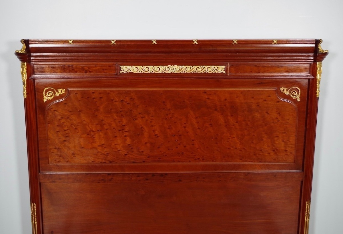 Louis XVI Bed In Mahogany, Gilded Bronze, And Wedgwood, Circa 1880-photo-4