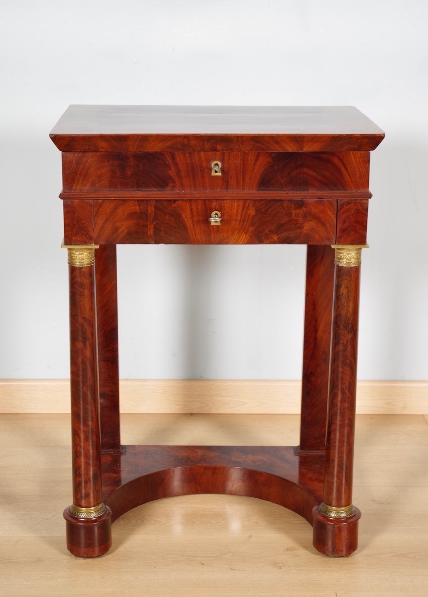 Empire-style Writing Desk In Burl Mahogany Veneer, Circa 1810-photo-2