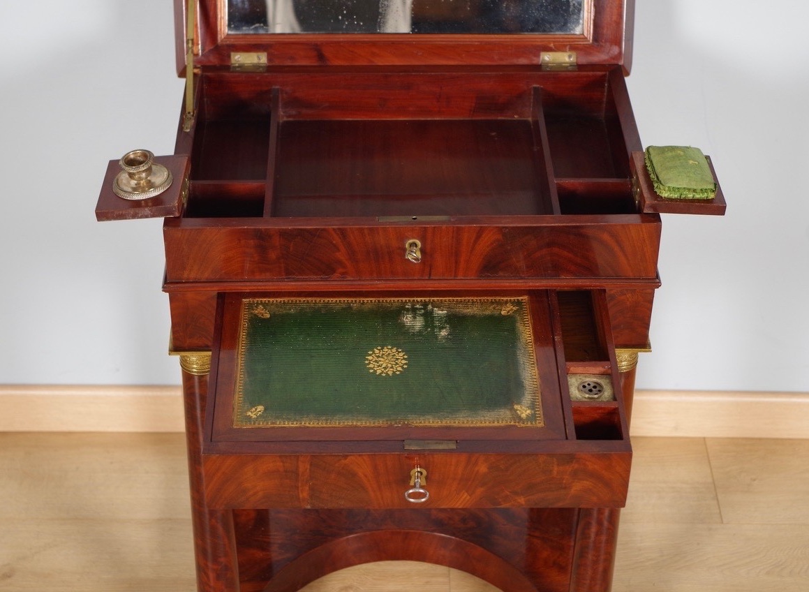 Empire-style Writing Desk In Burl Mahogany Veneer, Circa 1810-photo-3