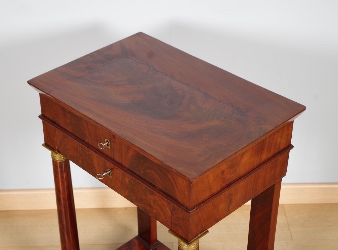 Empire-style Writing Desk In Burl Mahogany Veneer, Circa 1810-photo-2