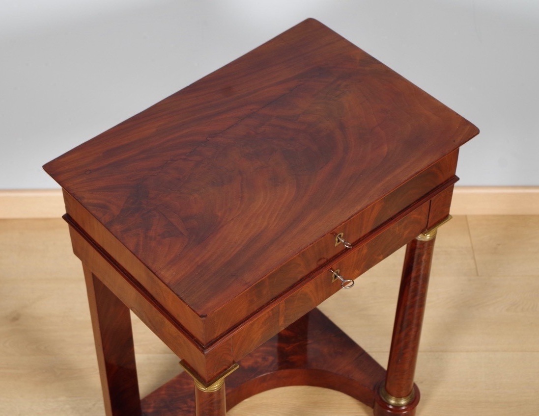Empire-style Writing Desk In Burl Mahogany Veneer, Circa 1810-photo-4
