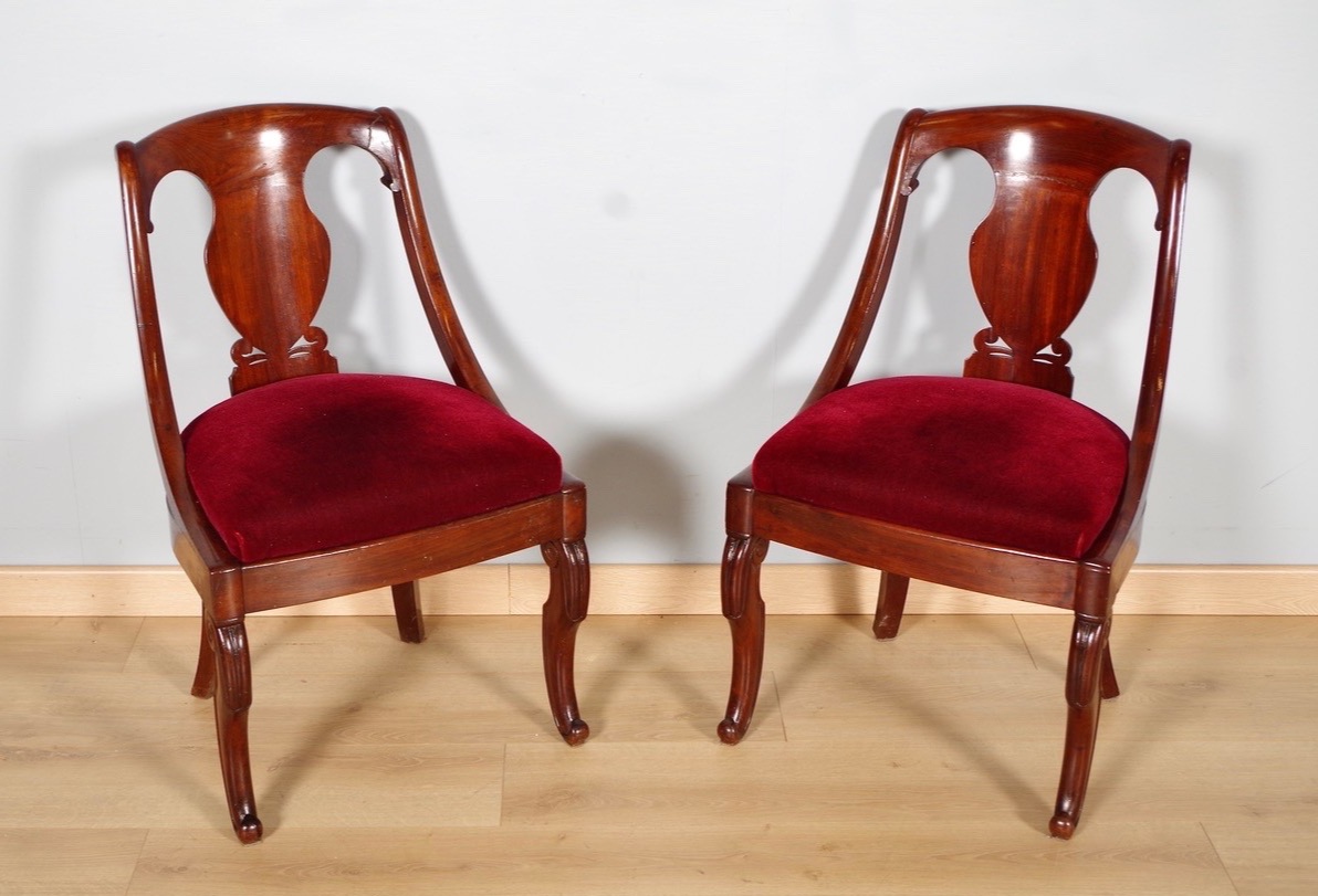Four Gondola Chairs, Restored In Mahogany, Circa 1815-photo-2