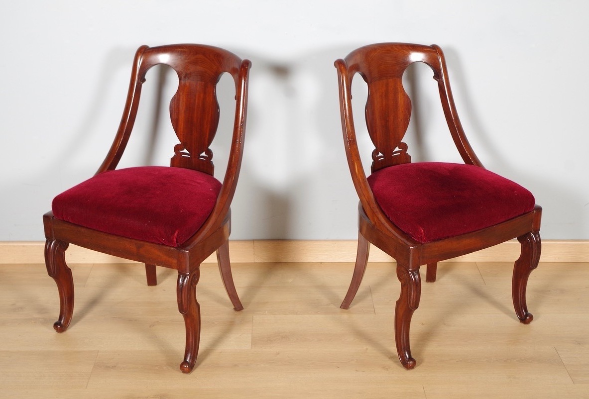 Four Gondola Chairs, Restored In Mahogany, Circa 1815-photo-3