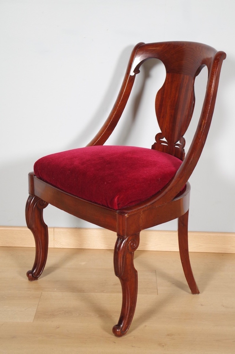 Four Gondola Chairs, Restored In Mahogany, Circa 1815-photo-4