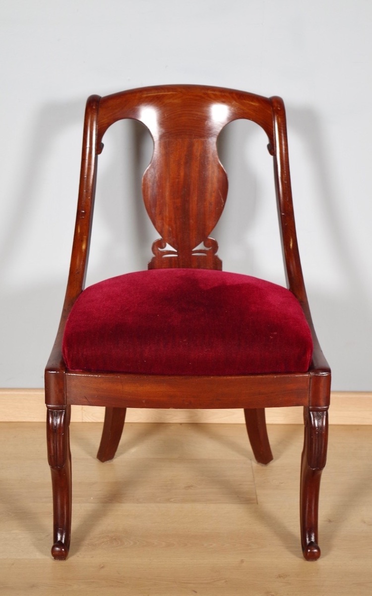 Four Gondola Chairs, Restored In Mahogany, Circa 1815-photo-1