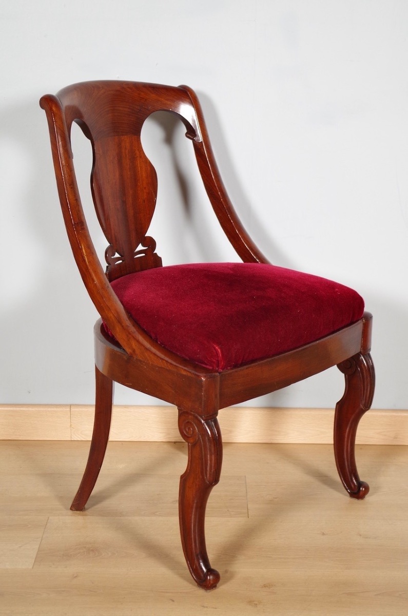 Four Gondola Chairs, Restored In Mahogany, Circa 1815-photo-4