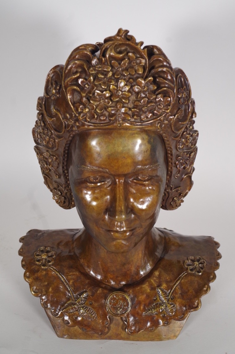 Annick Ortín, buste de femme en bronze style Art nouveau, cire perdue, 2002-photo-4