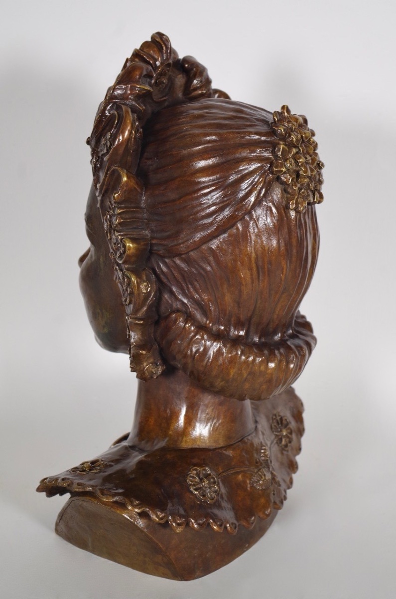 Annick Ortín, buste de femme en bronze style Art nouveau, cire perdue, 2002-photo-3