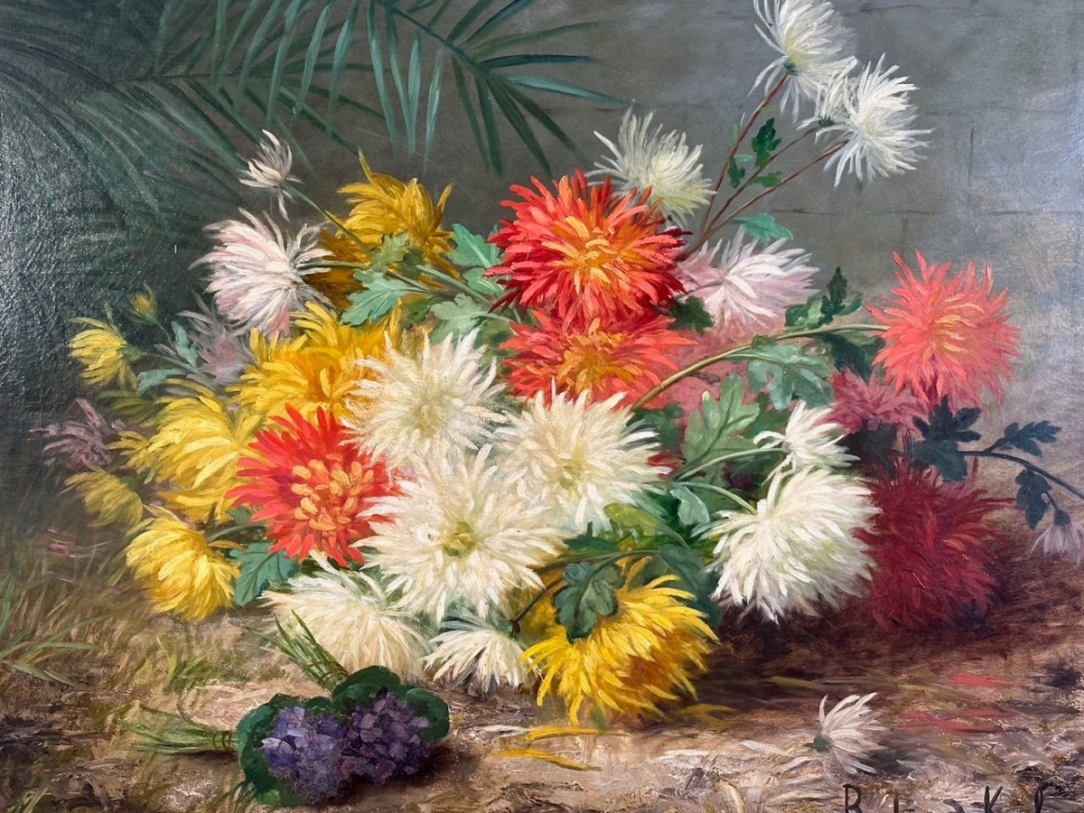 Barbaud-koch, Bouquet Of Flowers, Oil On Canvas, Signed, Gilded Frame-photo-3