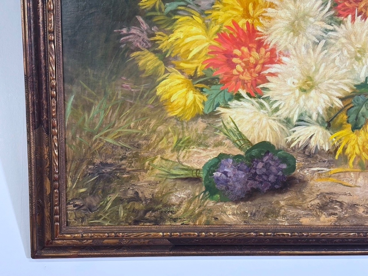 Barbaud-koch, Bouquet Of Flowers, Oil On Canvas, Signed, Gilded Frame-photo-1