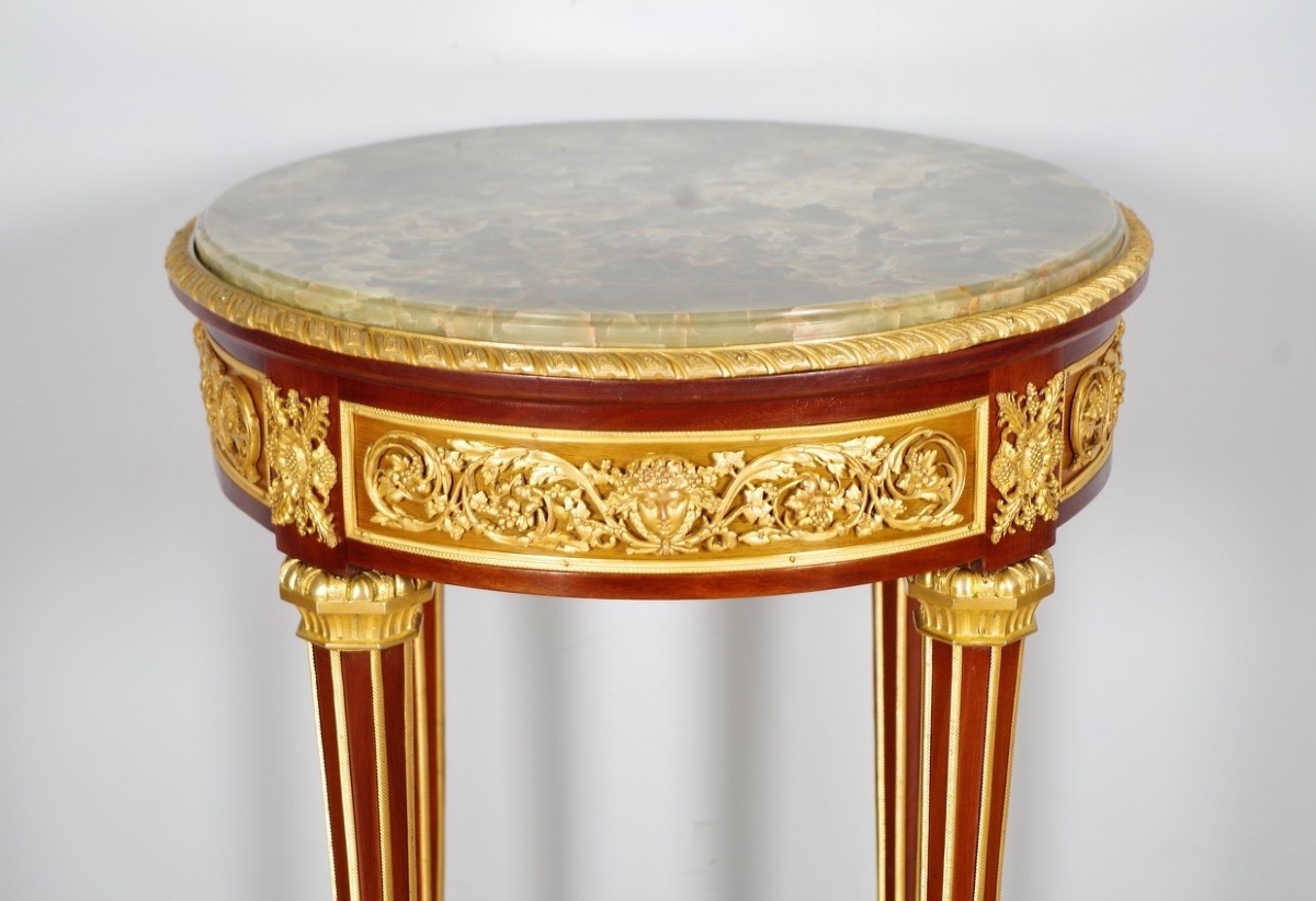 Guéridon Louis XVI en acajou et bronze doré, dans le goût de Linke, vers 1880-photo-2