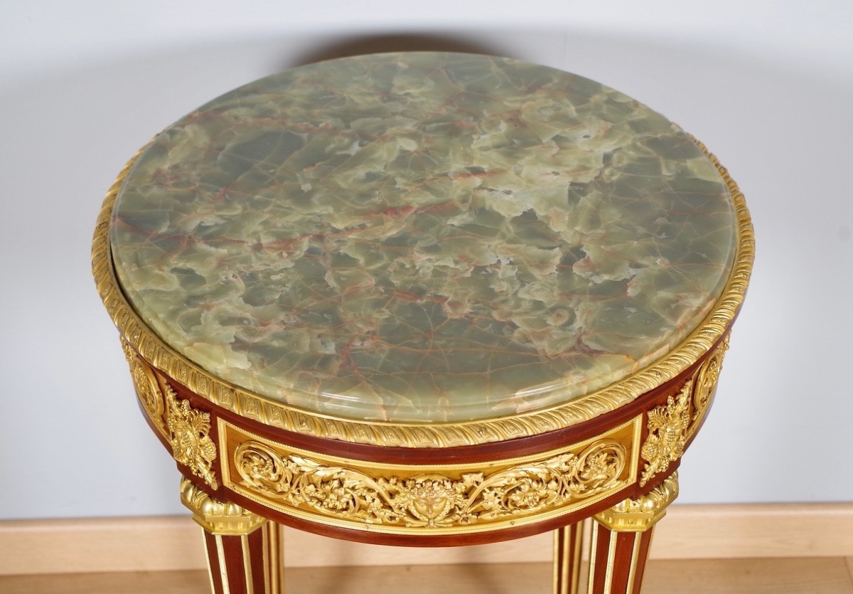 Guéridon Louis XVI en acajou et bronze doré, dans le goût de Linke, vers 1880-photo-4