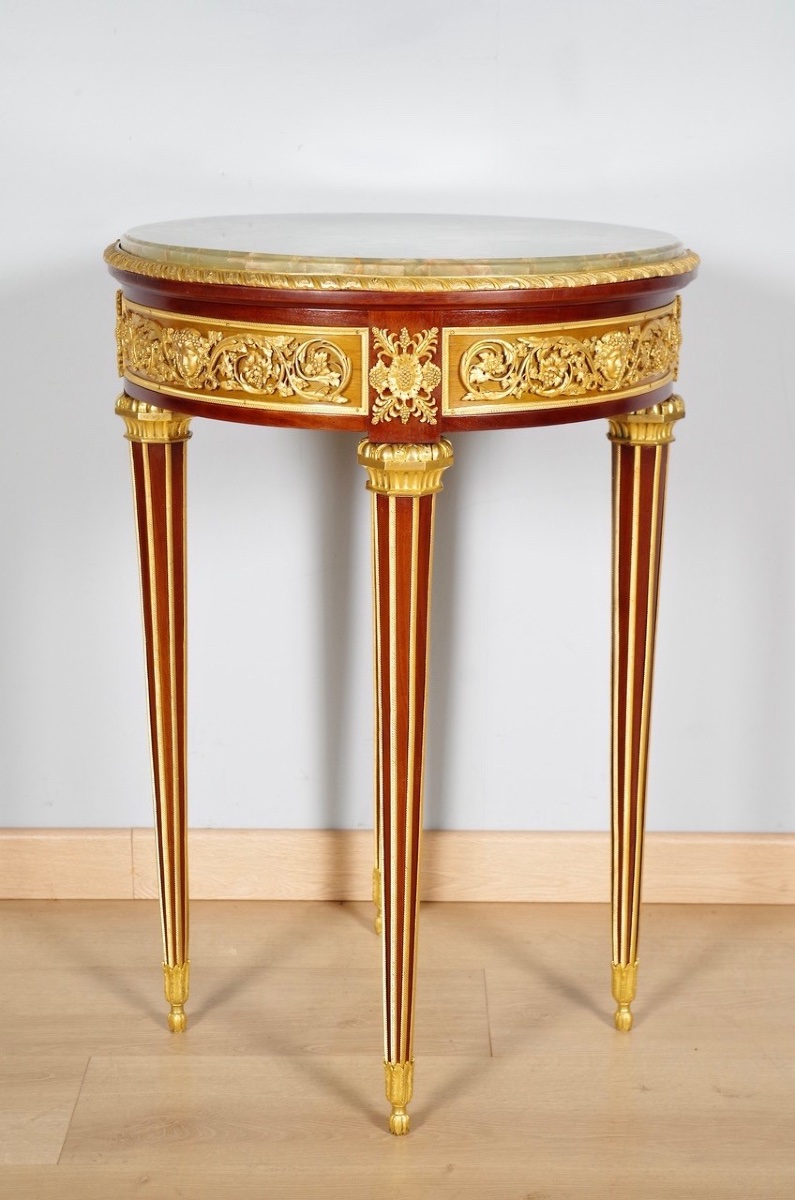 Guéridon Louis XVI en acajou et bronze doré, dans le goût de Linke, vers 1880-photo-2