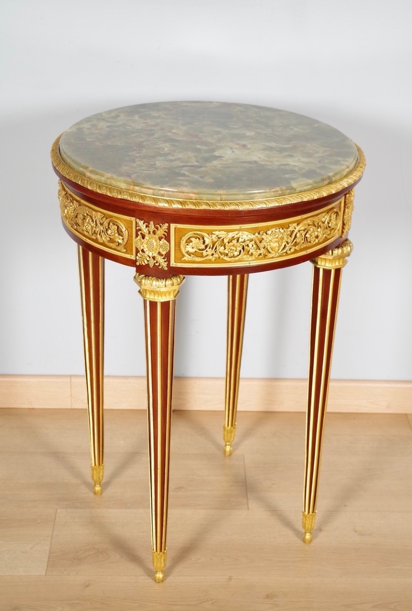 Guéridon Louis XVI en acajou et bronze doré, dans le goût de Linke, vers 1880-photo-6