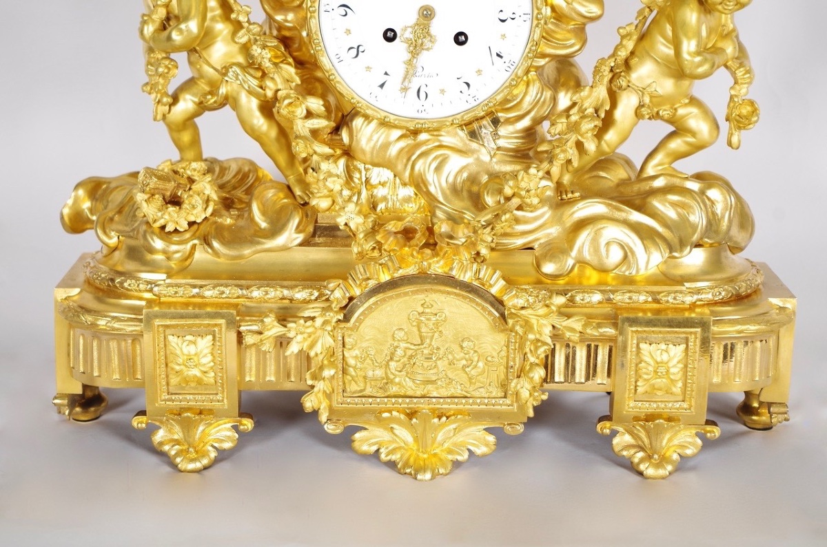 Louis XVI-style Gilded Bronze Mantelpiece Set, Signed Denière, Circa 1860-photo-1