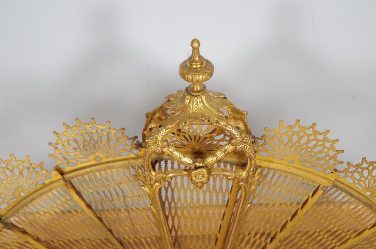 Napoleon III-style Fan-shaped Fireplace Screen, Gilded Bronze, Circa 1880-photo-3