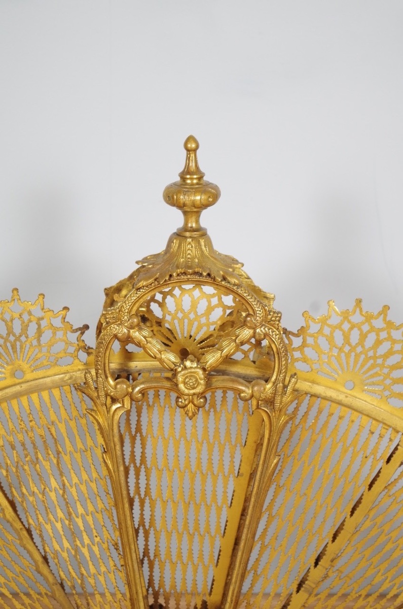 Napoleon III-style Fan-shaped Fireplace Screen, Gilded Bronze, Circa 1880-photo-4