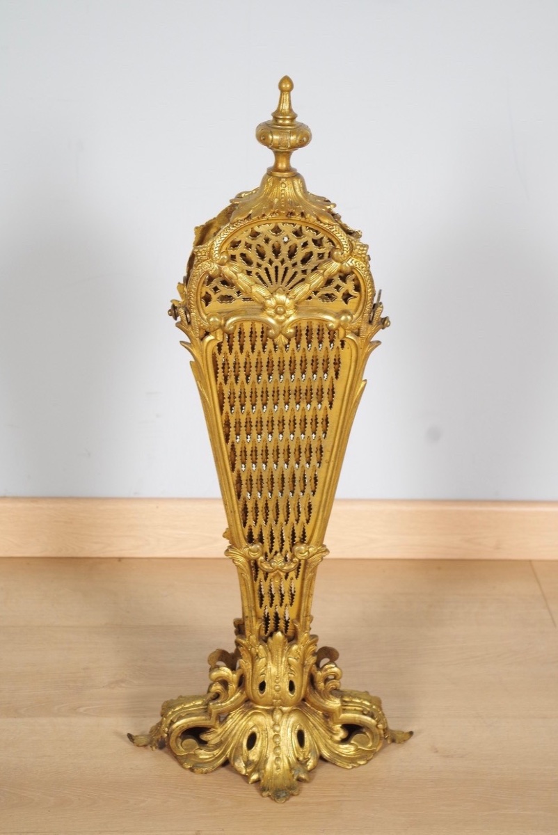 Napoleon III-style Fan-shaped Fireplace Screen, Gilded Bronze, Circa 1880-photo-1