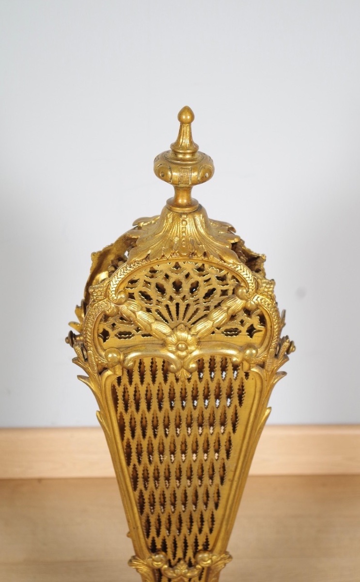Napoleon III-style Fan-shaped Fireplace Screen, Gilded Bronze, Circa 1880-photo-2