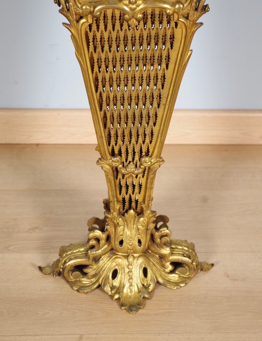 Napoleon III-style Fan-shaped Fireplace Screen, Gilded Bronze, Circa 1880-photo-3