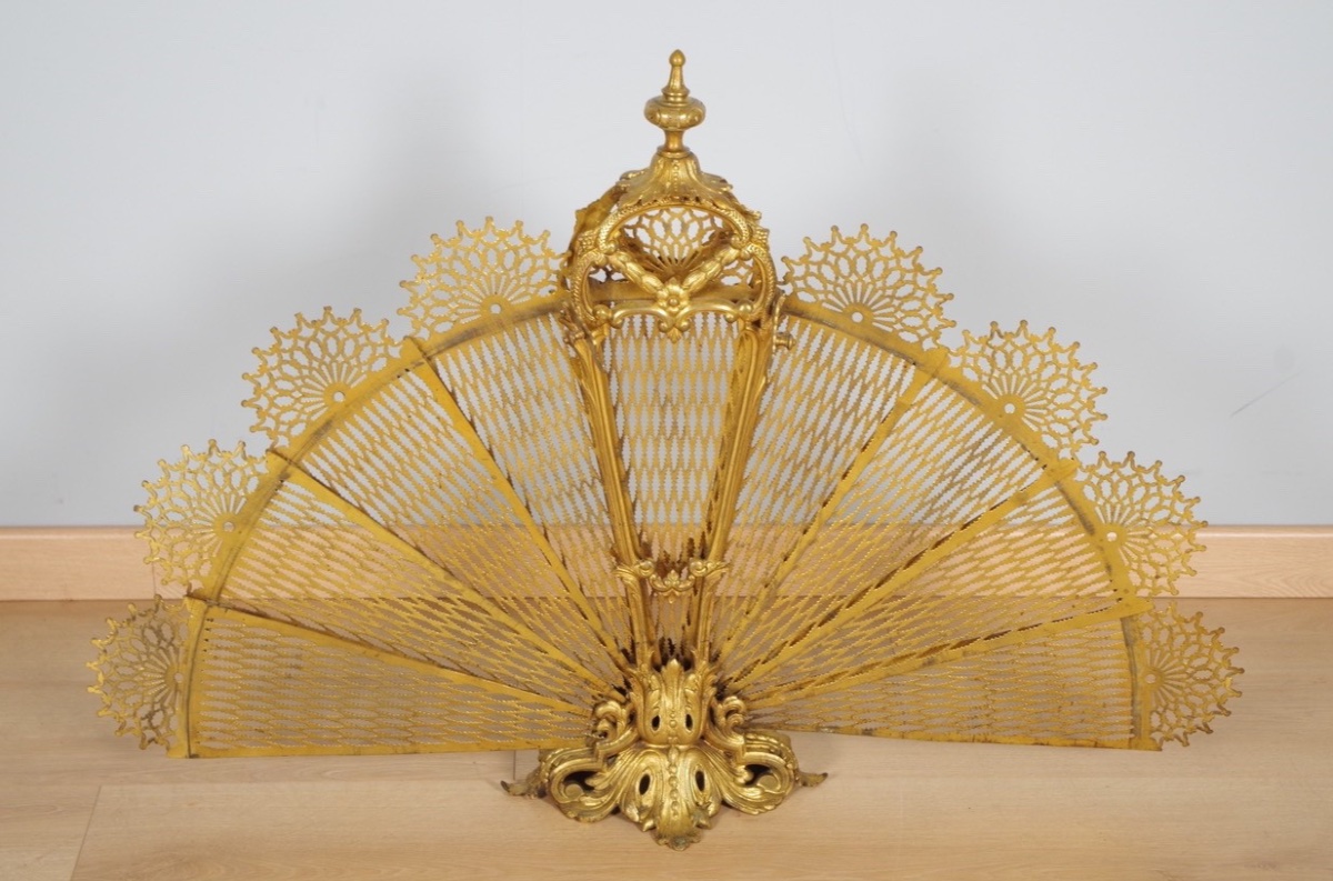 Napoleon III-style Fan-shaped Fireplace Screen, Gilded Bronze, Circa 1880-photo-5