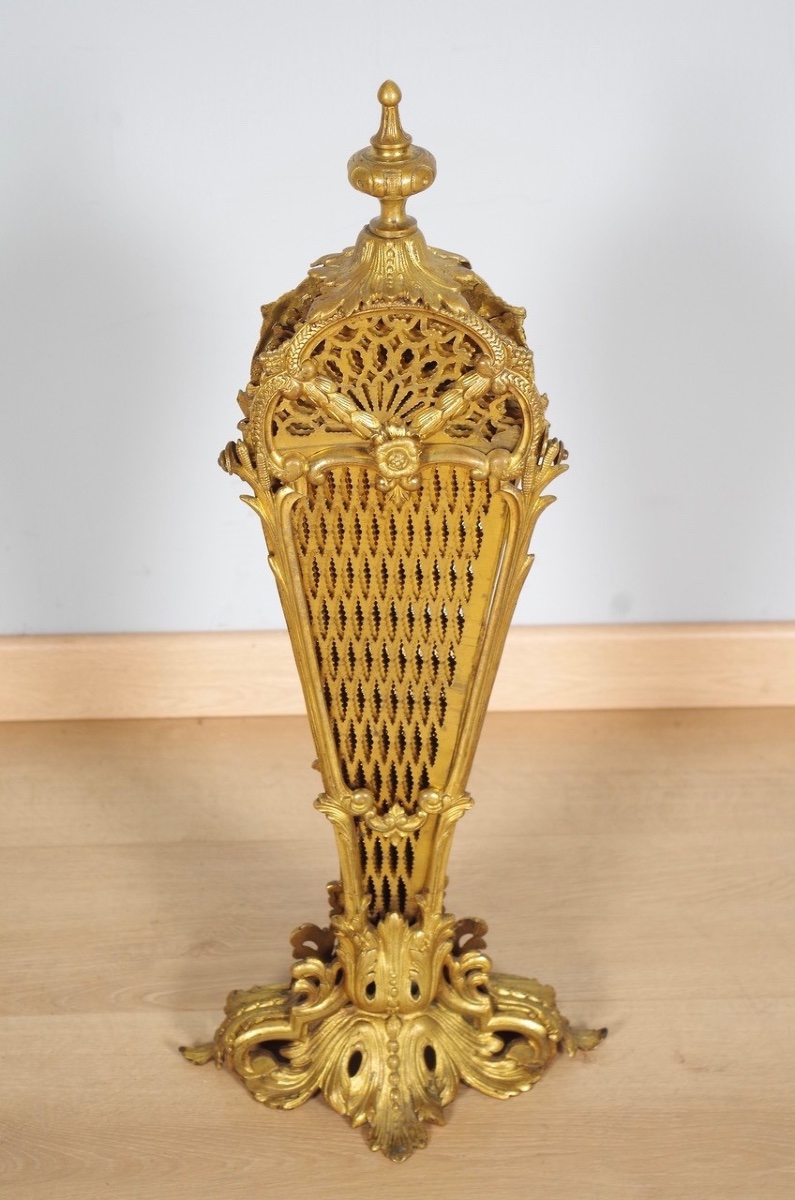 Napoleon III-style Fan-shaped Fireplace Screen, Gilded Bronze, Circa 1880-photo-6