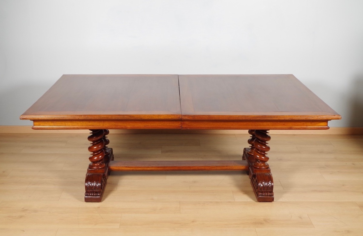 Renaissance-style Dining Table In Carved Walnut, With Four Extension Leaves, Circa 1900-photo-2