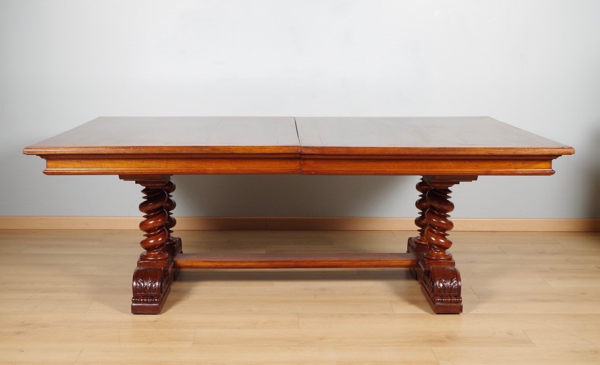 Renaissance-style Dining Table In Carved Walnut, With Four Extension Leaves, Circa 1900-photo-3