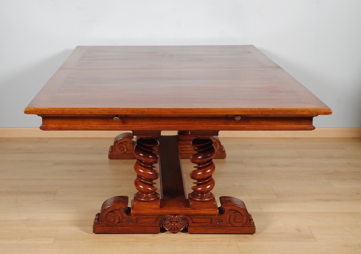 Renaissance-style Dining Table In Carved Walnut, With Four Extension Leaves, Circa 1900-photo-6