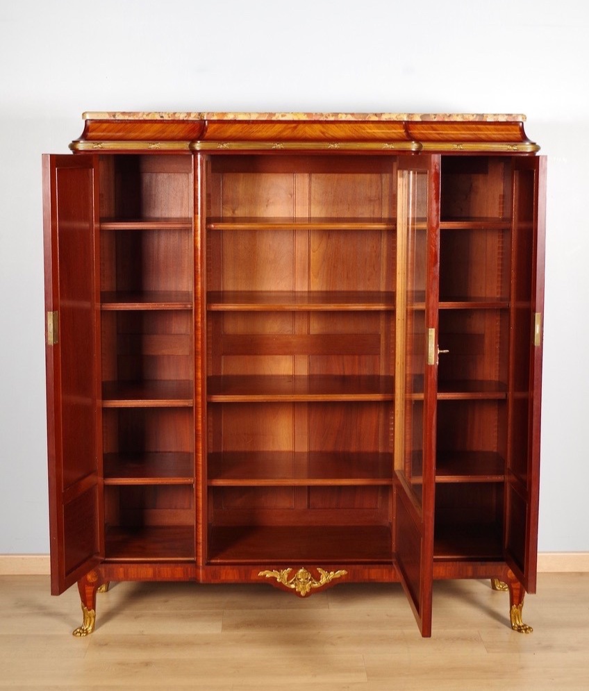 Bibliothèque Transition en bois de rose et amarante, bronzes dorés, vers 1880-photo-1