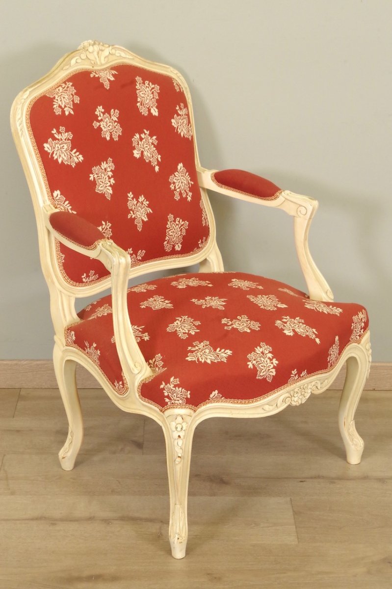 Pair Of Large Armchairs Painted Louis XV Style-photo-1