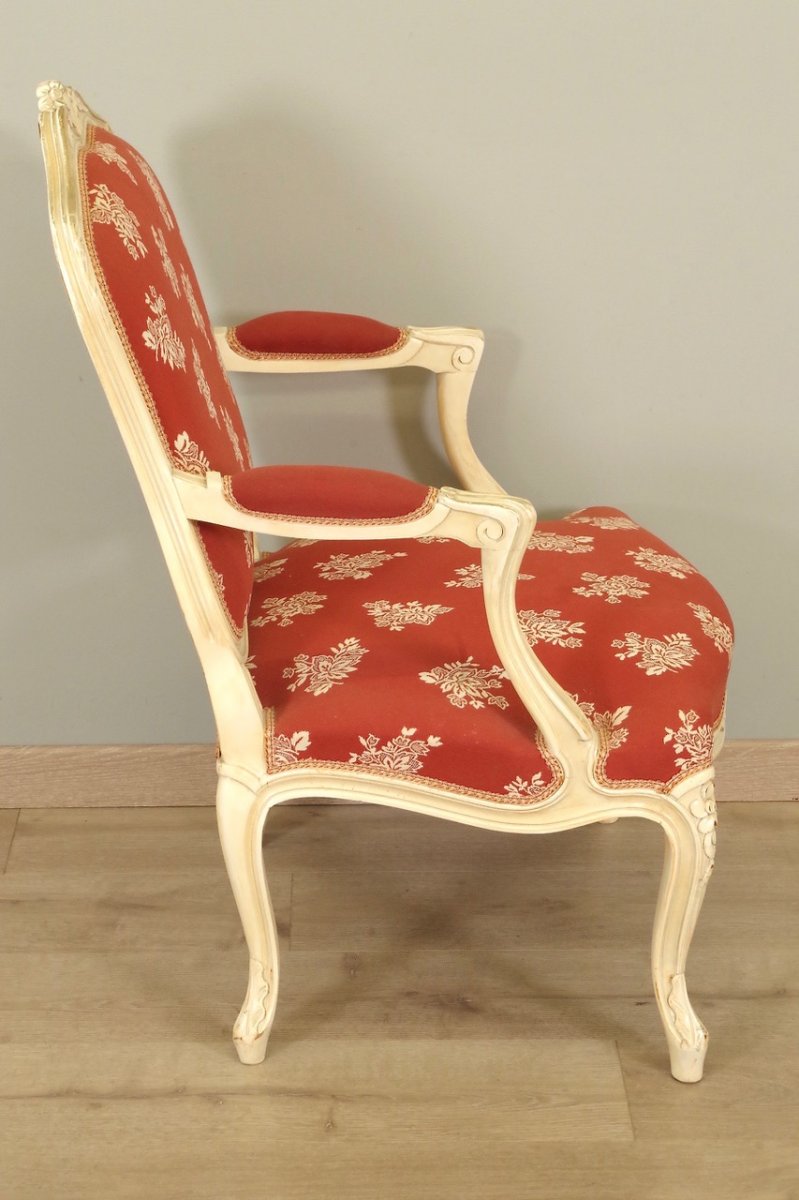 Pair Of Large Armchairs Painted Louis XV Style-photo-2