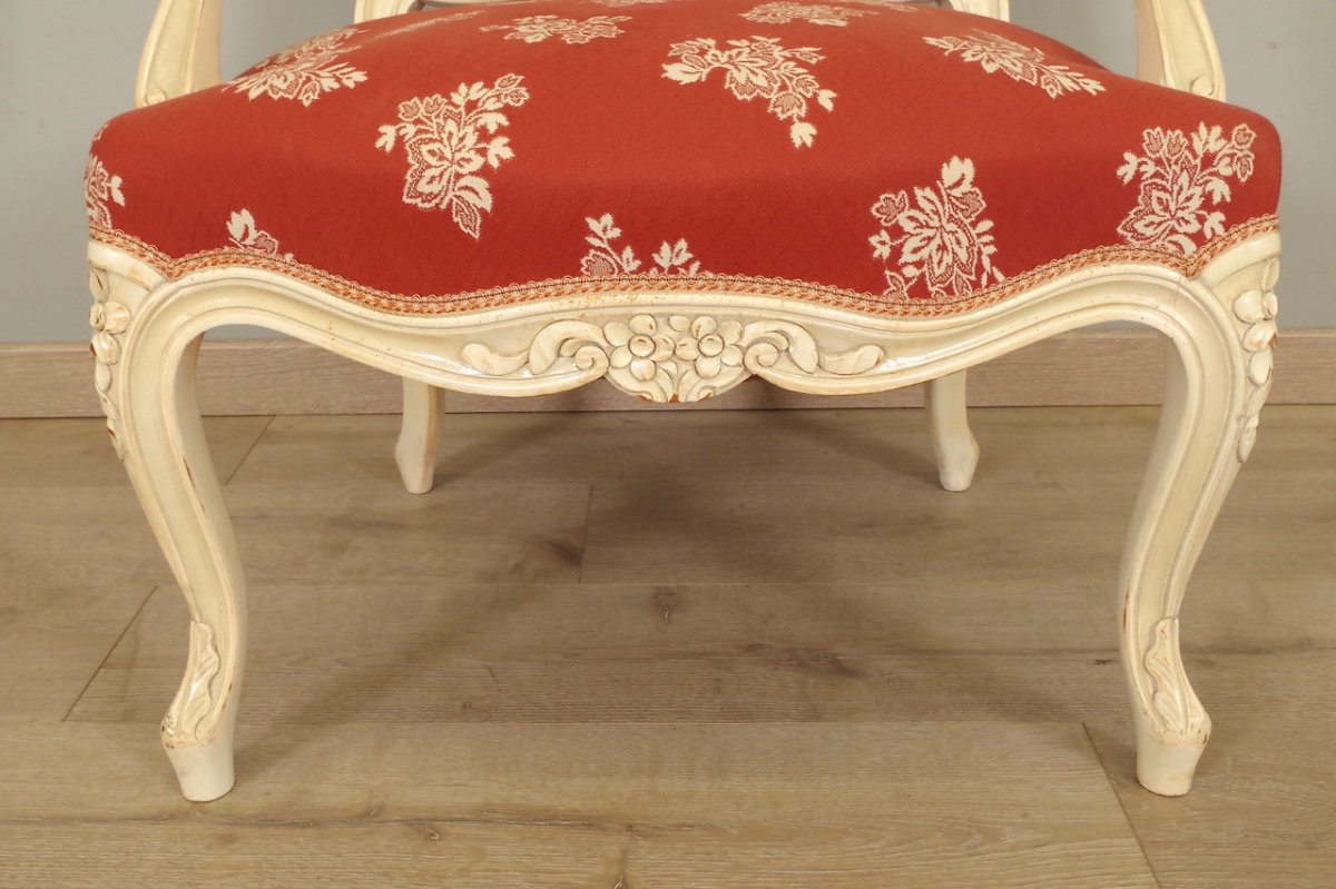 Pair Of Large Armchairs Painted Louis XV Style-photo-4