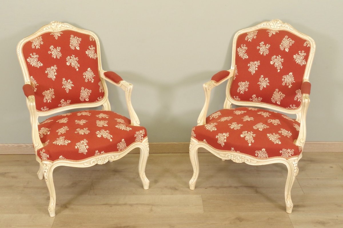 Pair Of Large Armchairs Painted Louis XV Style