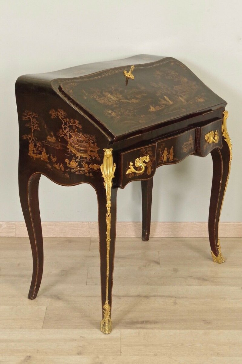 Bureau De Pente Laque De Chine Style Louis XV-photo-2