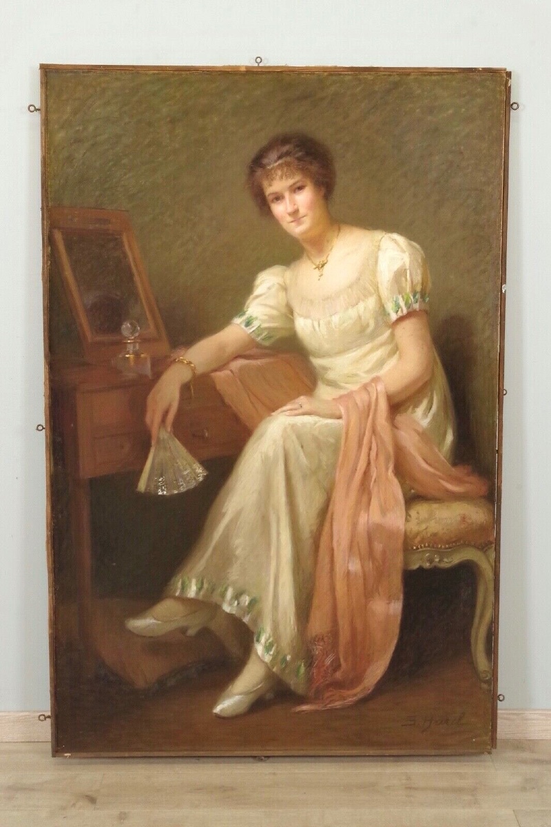 Suzanne Hurel - Pastel - Elégante à l'éventail-photo-3