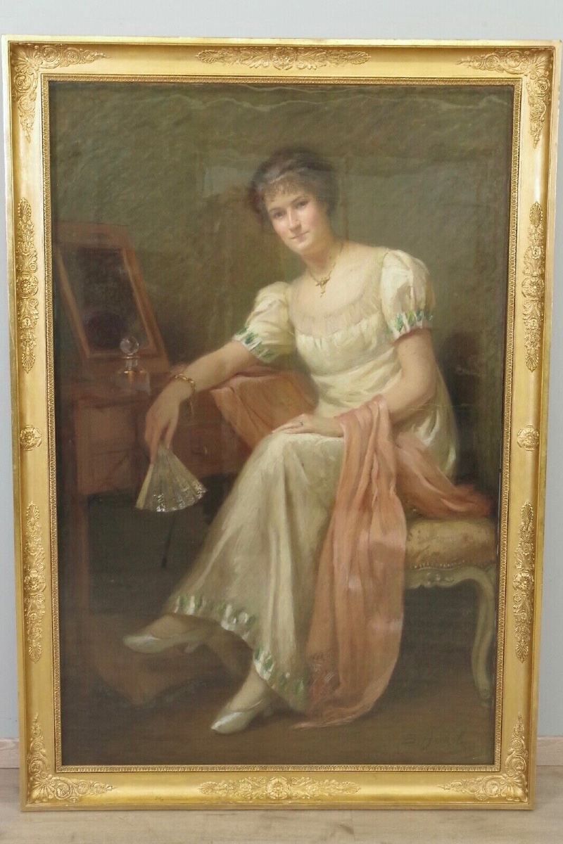 Suzanne Hurel - Pastel - Elégante à l'éventail