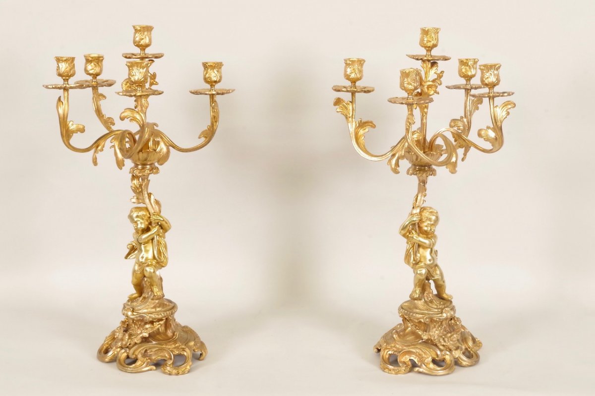 Paire de candélabres style Louis XV -photo-2